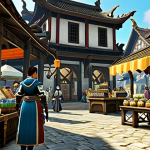 Thriving Marketplace**

"A bustling marketplace scene in ArcheAge, showing players trading goods, crafting stations active, and merchant stalls overflowing with wares. Focus on the vibrant colors and detailed textures of the crafted items. Many players are fully clothed and engaged in bartering. The architecture is fantasy-inspired. Safe for work, appropriate content, fully clothed characters, professional quality, perfect anatomy, natural proportions, family-friendly environment."

**