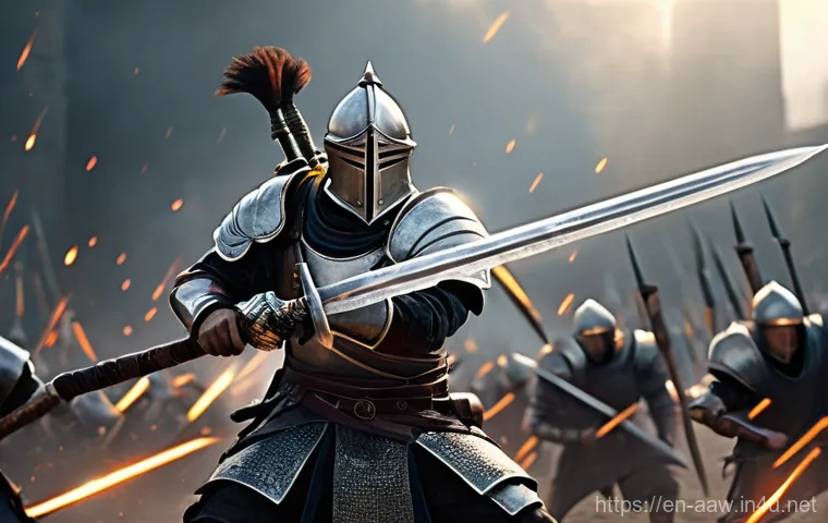아키에이지 상위 직업 세팅 - **A Powerful Melee Marauder in the Heat of Battle:**
    "A formidable male warrior, mid-swing with ...