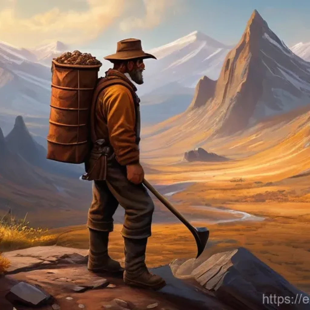 아키에이지 광산 채굴 루트 - **A Lone Prospector in Karkasse Ridgelands:** A highly detailed digital painting depicting a seasone...