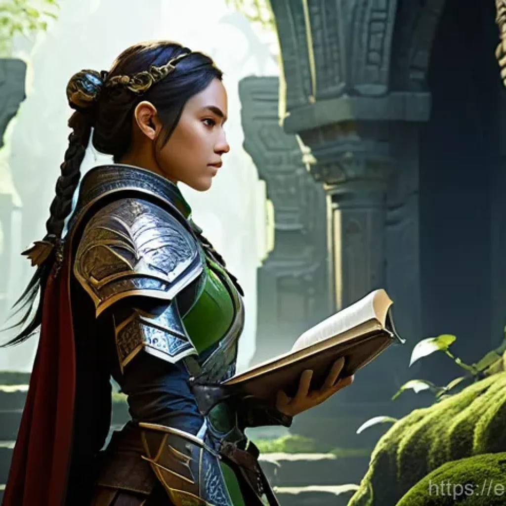 아키에이지 특수 퀘스트 클리어법 - **Prompt:** "A determined female Nuian adventurer, clad in practical leather armor with intricate el...