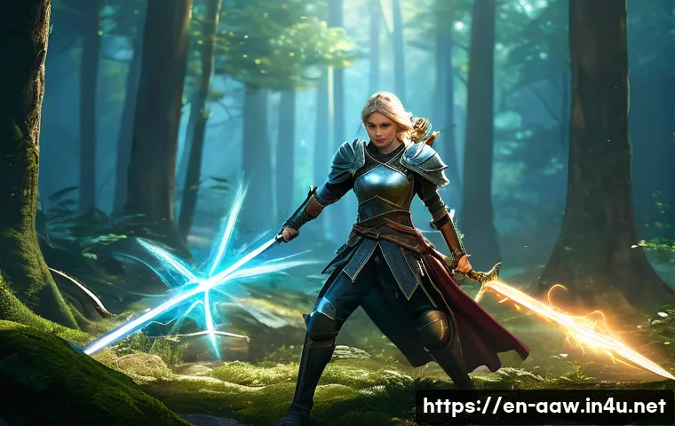 아키에이지 인기 클래스 순위 - A dynamic fantasy battle scene featuring a versatile hybrid warrior clad in light armor and practica...