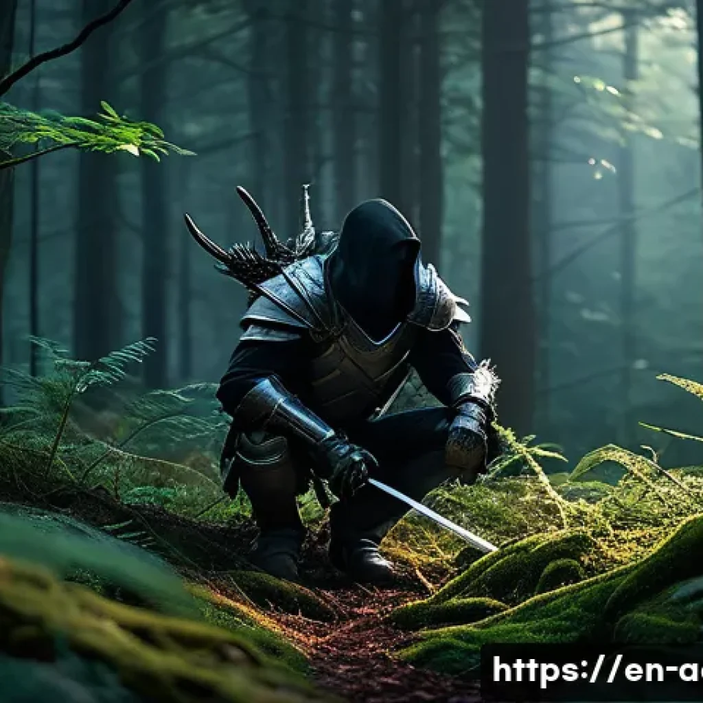 아키에이지 희귀 몬스터 스폰 위치 - A dense, mystical forest scene at dusk with thick foliage and a soft twilight glow filtering through...