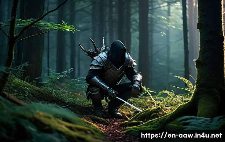 아키에이지 희귀 몬스터 스폰 위치 - A dense, mystical forest scene at dusk with thick foliage and a soft twilight glow filtering through...
