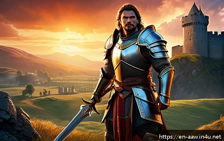 아키에이지 영웅 시스템 설명 - A dynamic fantasy warrior character in detailed armor wielding a glowing sword and shield, standing ...